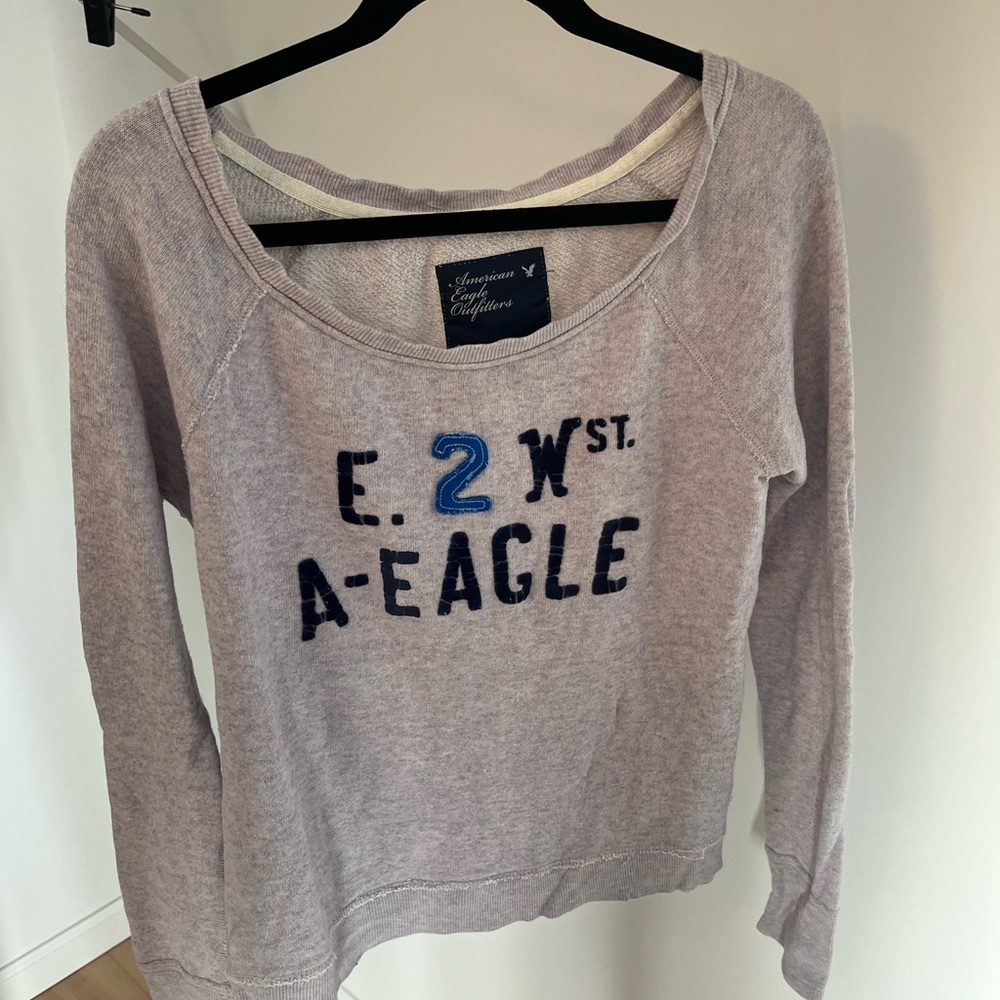 American Eagle Outfitters Cream Crop Hoodie Relaxed Fit